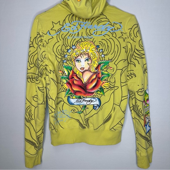Authentic Ed Hardy by Christian Audigier yellow zip up hoodie - Picture 3 of 11